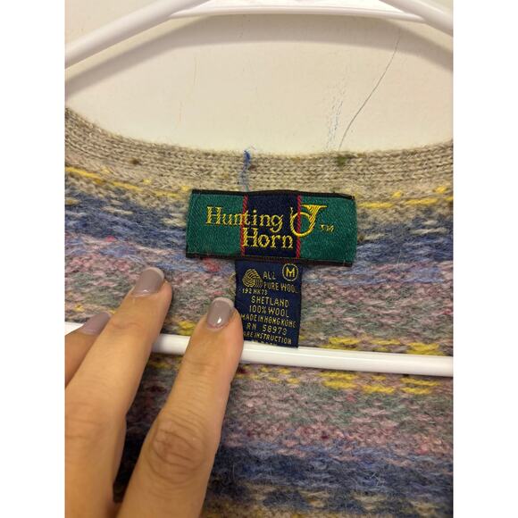 Hunting Horn Vintage 100% Wool Sleeveless Cardigan Size Medium - Picture 3 of 4